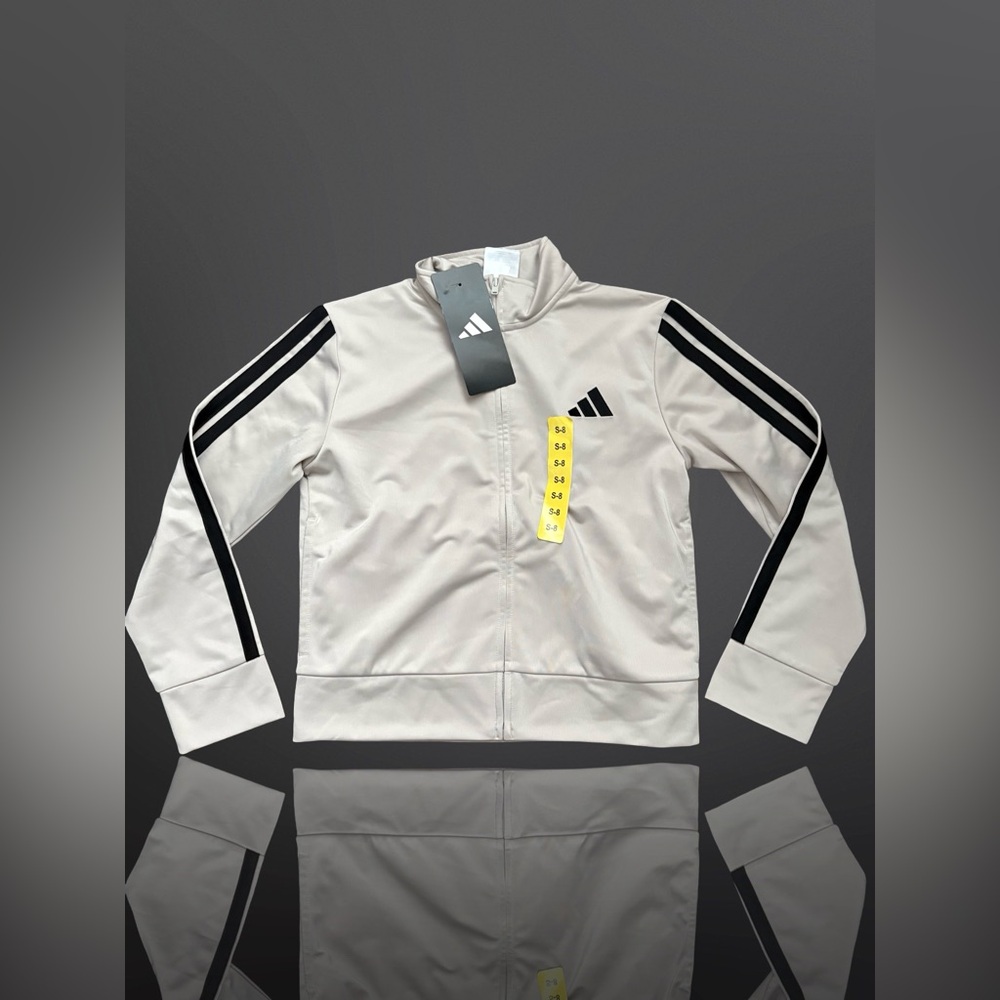 Adidas Kids' Beige Jacket with Black Accents Size Small 6